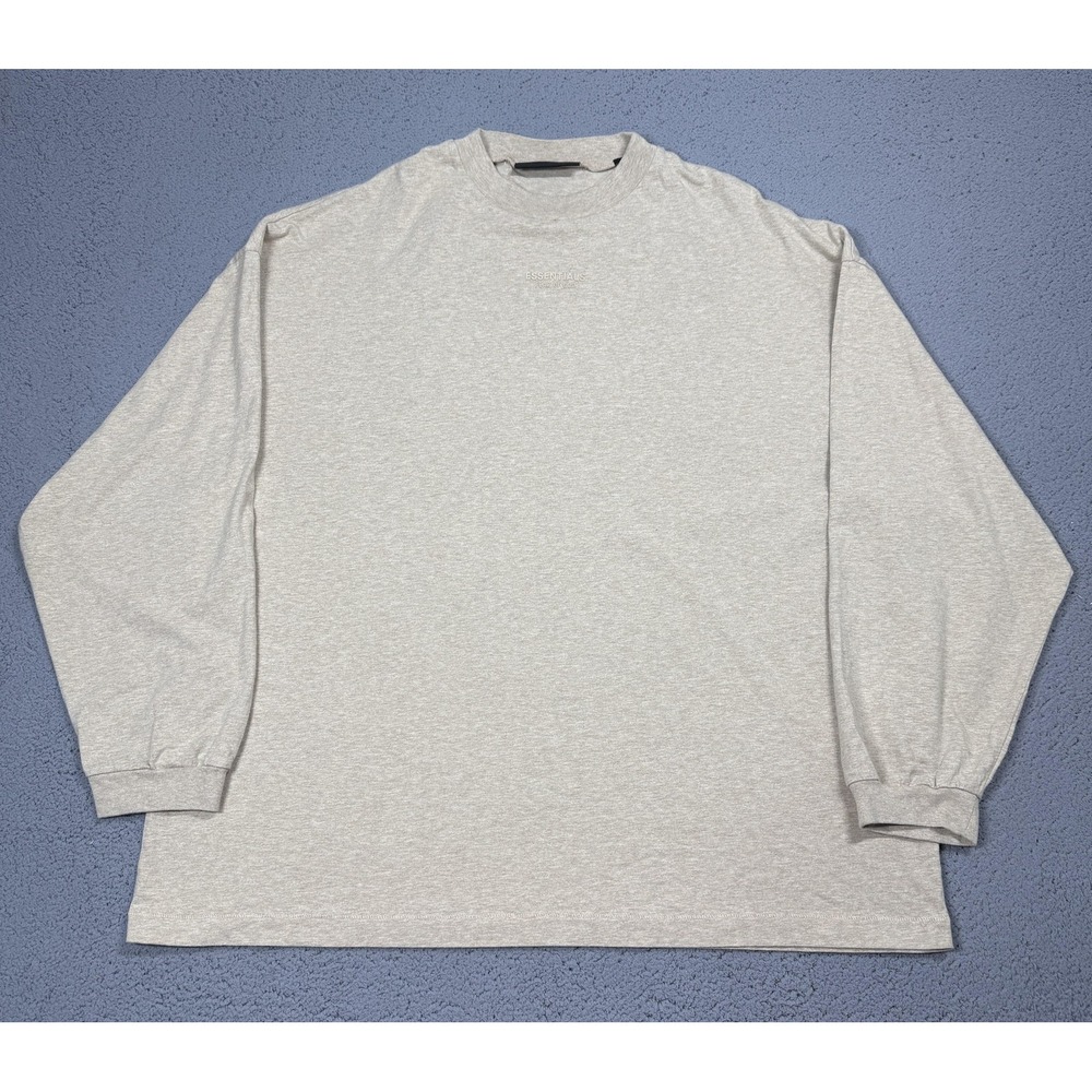 Fear Of God Essentials Shirt Mens Large Beige Long Sleeve Logo Tee Streetwear